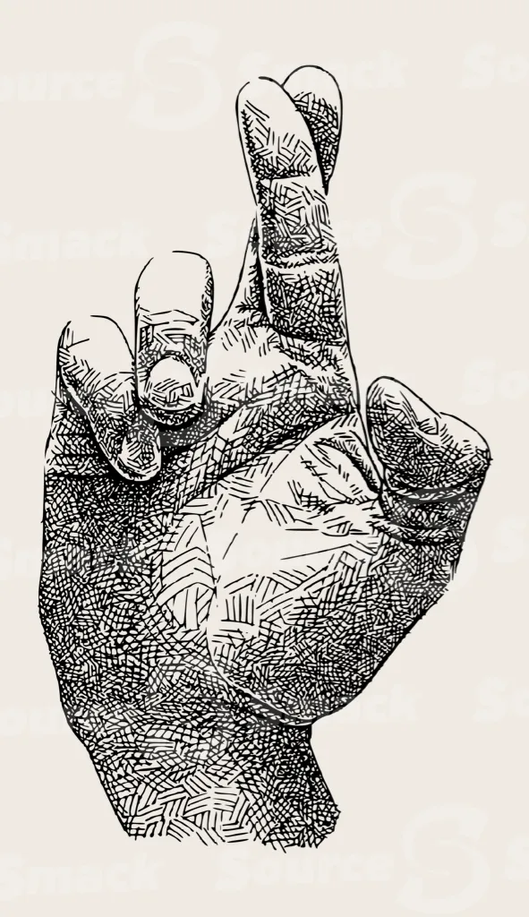 Crossed fingers from a right hand
