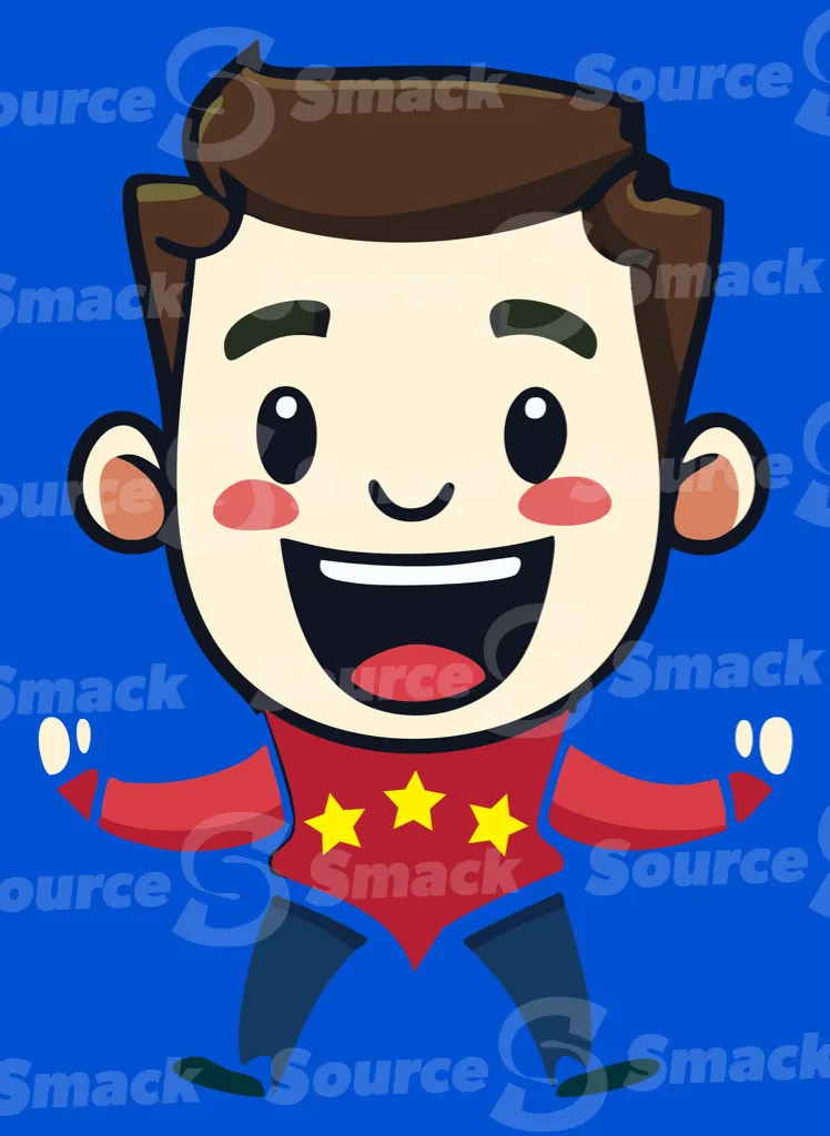 A smiling circus boy with stars on shirt
