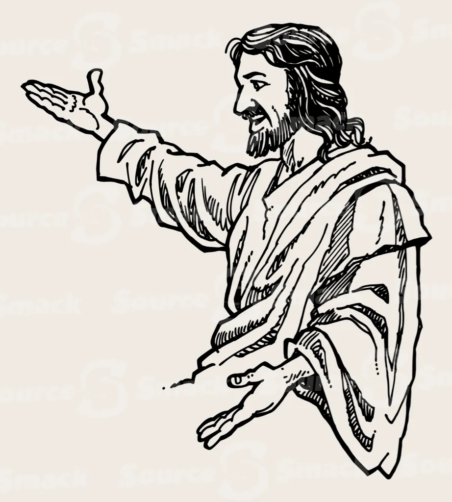 Jesus with outstretched arms side view