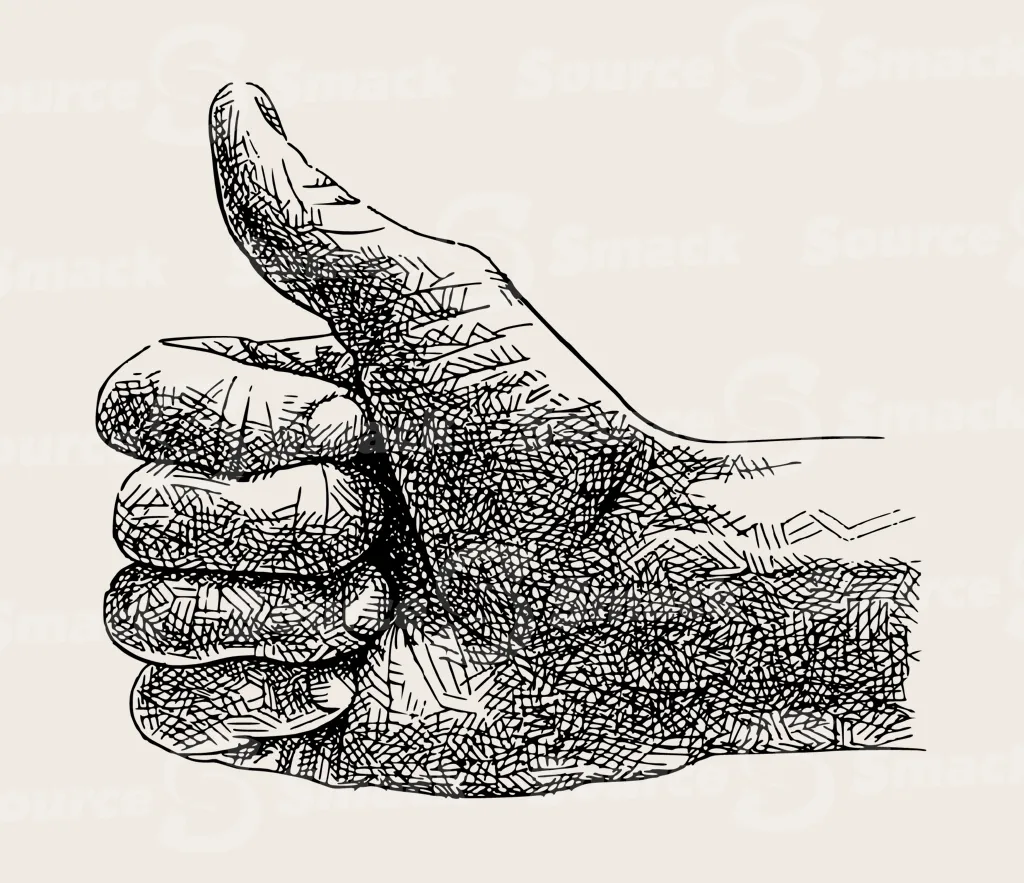 Hand thumbs up side view on a right hand
