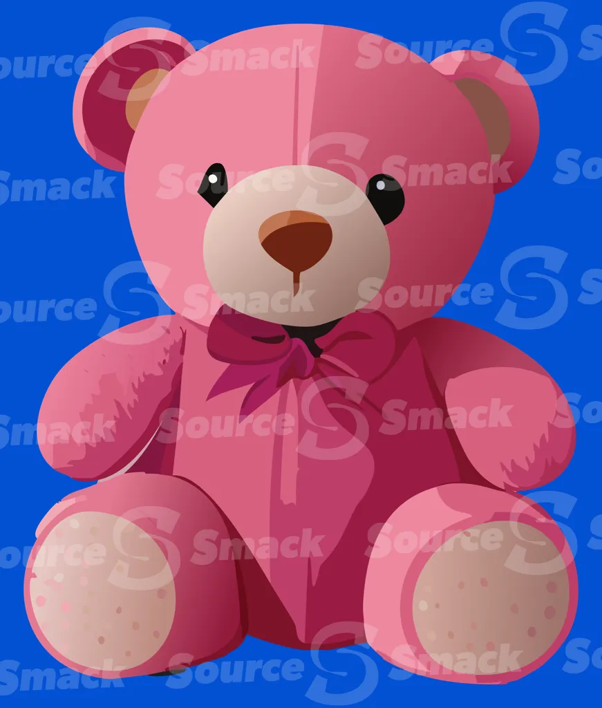 A soft pink teddy bear with a bow tie