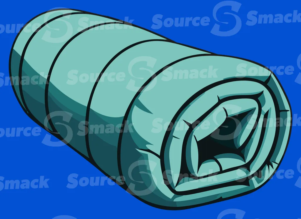 A rolled up camping sleeping bag