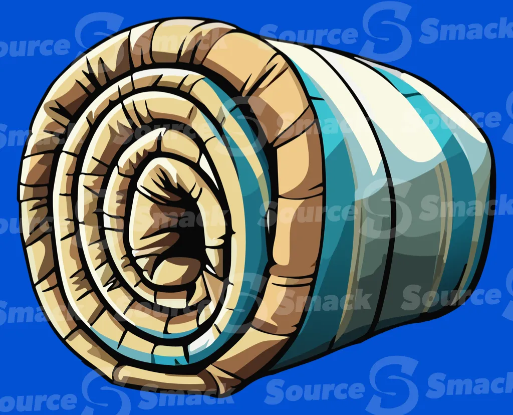A rolled up camping sleeping bag