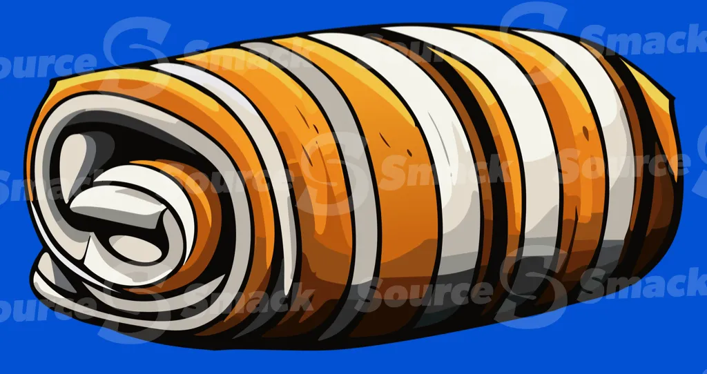 A rolled up camping sleeping bag
