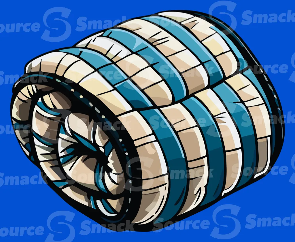 A rolled up camping sleeping bag