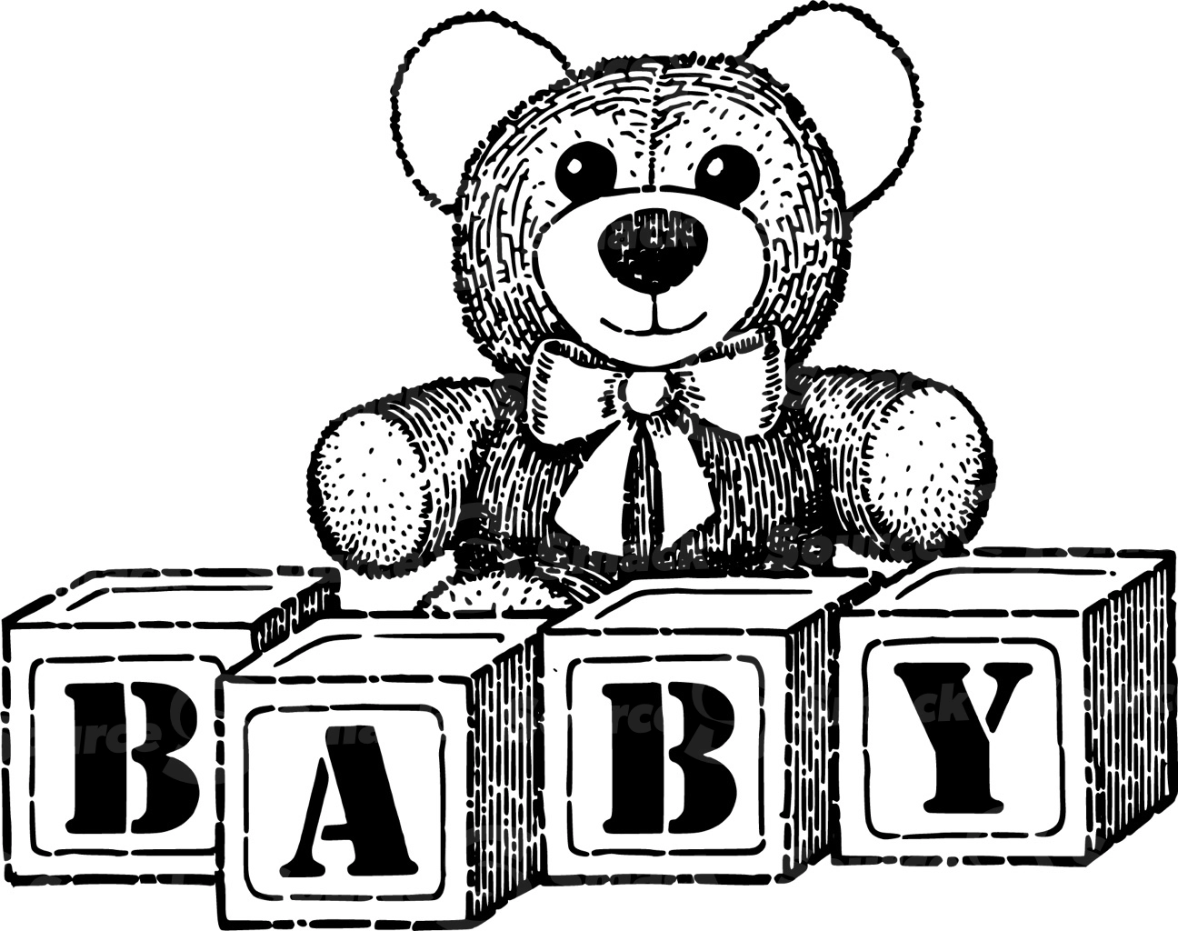 Stuffed teddy bear with baby blocks