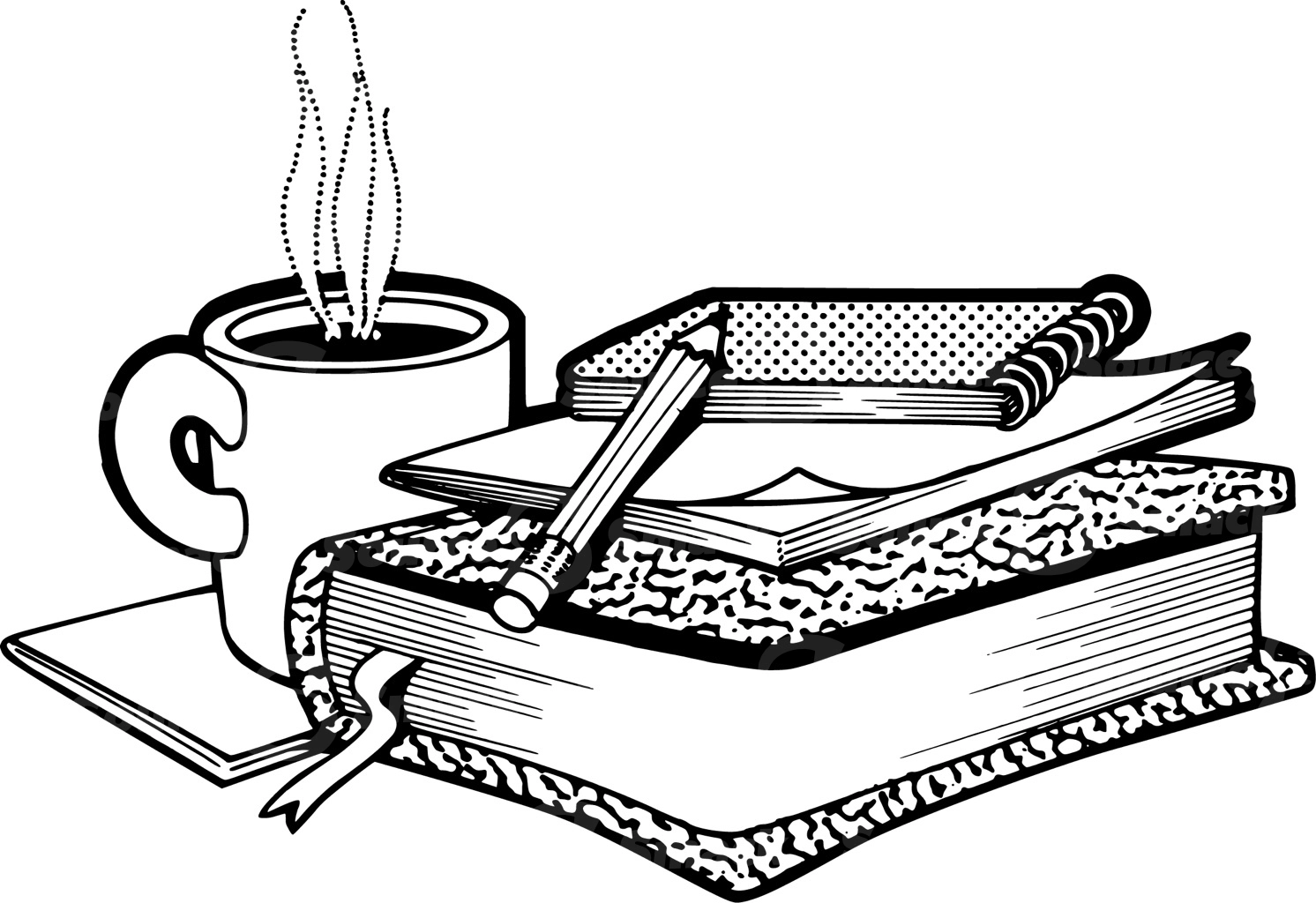 Books with notes,pencil and coffee