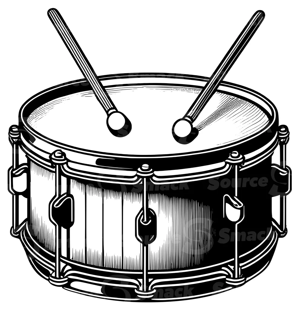 A snare drum with drum sticks
