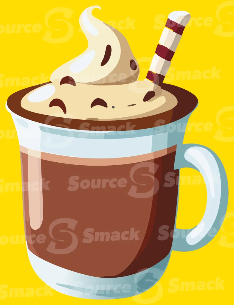A cup of hot chocolate with whipping cream and a candy cane