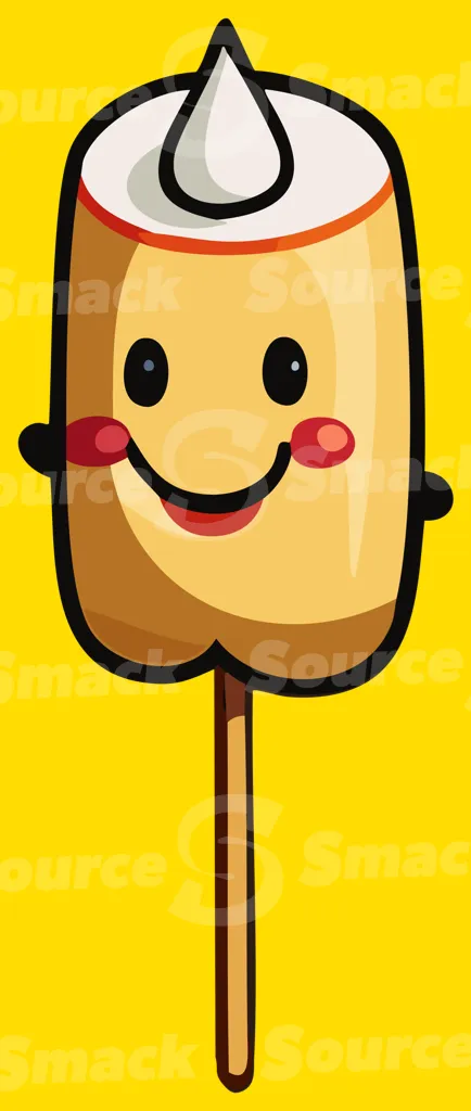 A scorched smiling marshmallow on a stick