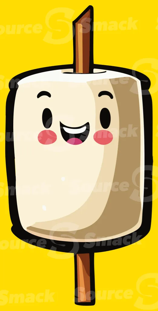 A scorched smiling marshmallow on a stick