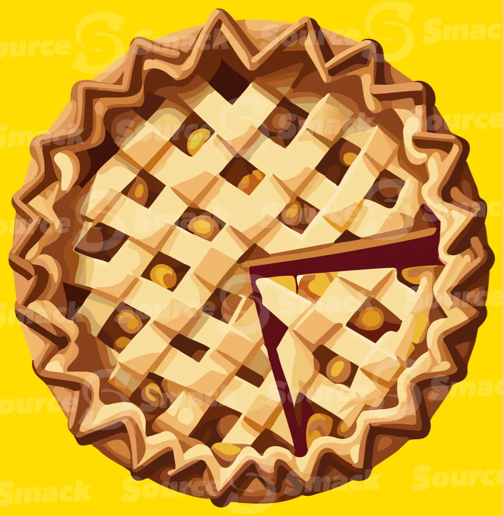 A full apple pie with a cut slice