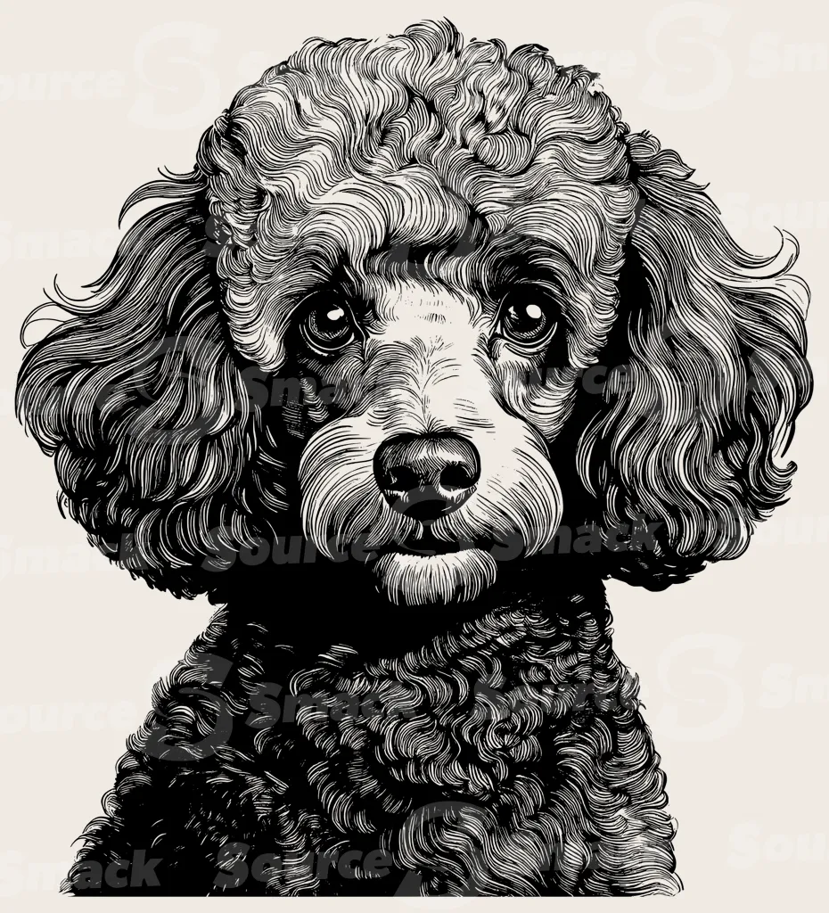 Head shot of a poodle dog.