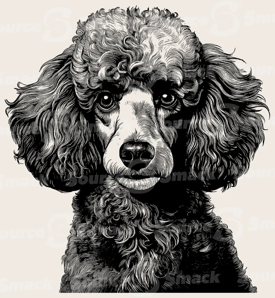 Head shot of a poodle dog.