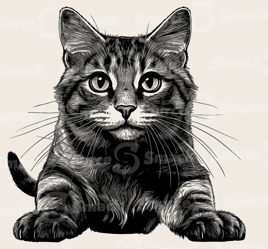 A full body shot of a tabby cat.