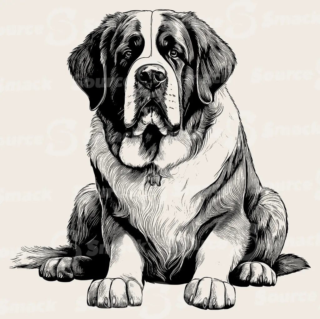 Full body shot of a Saint Bernard sitting.