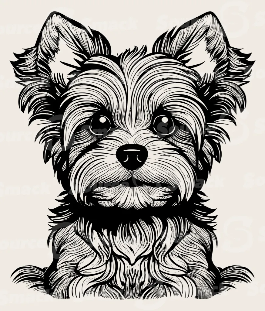 Head shot of a Yorkshire Terrier dog.