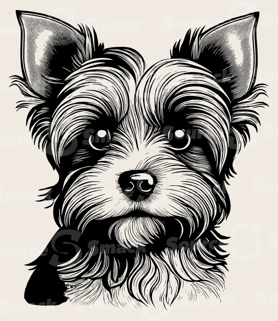 Head shot of a Yorkshire Terrier dog.