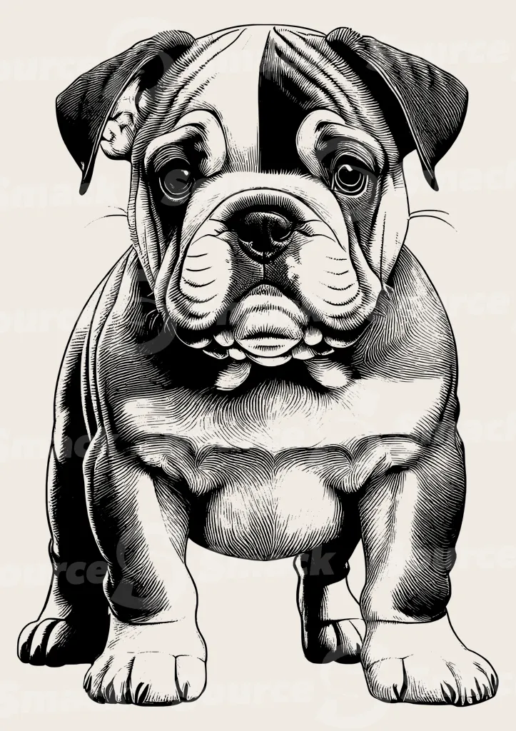 Full body shot of a English bulldog puppy.