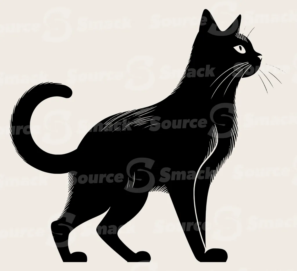 A full body shot of a standing cat.