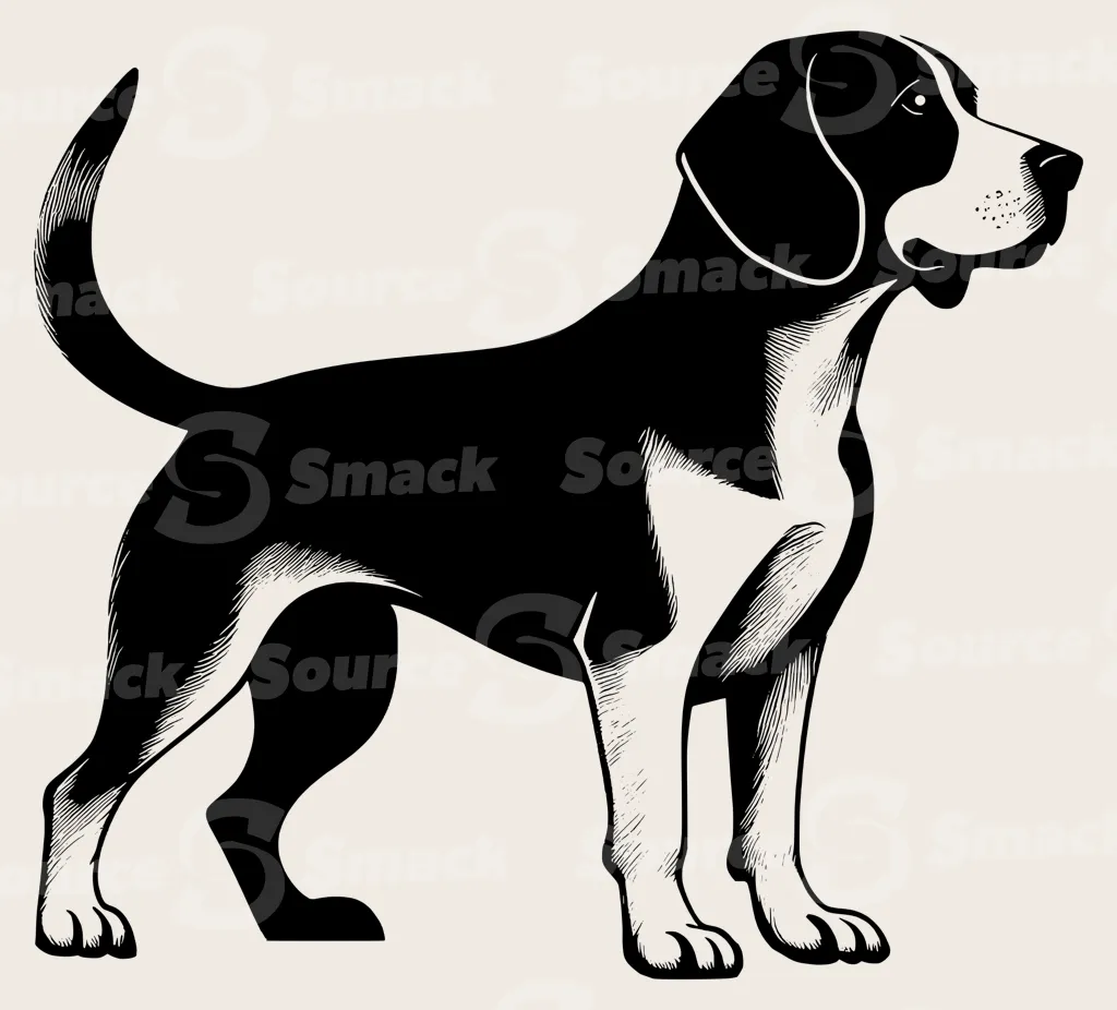 Full body shot of a Beagle Hound dog.