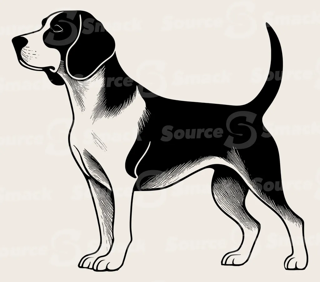 Full body shot of a Beagle Hound dog.