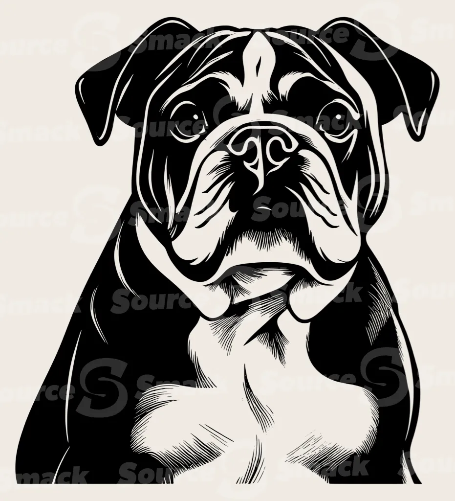 Head shot of a English Bulldog.