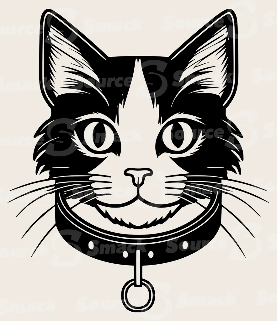A headshot of a cat with a collar.
