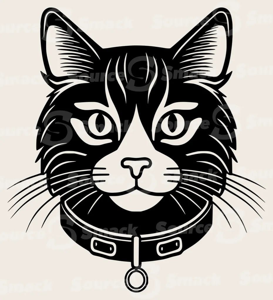 A headshot of a cat with a collar.
