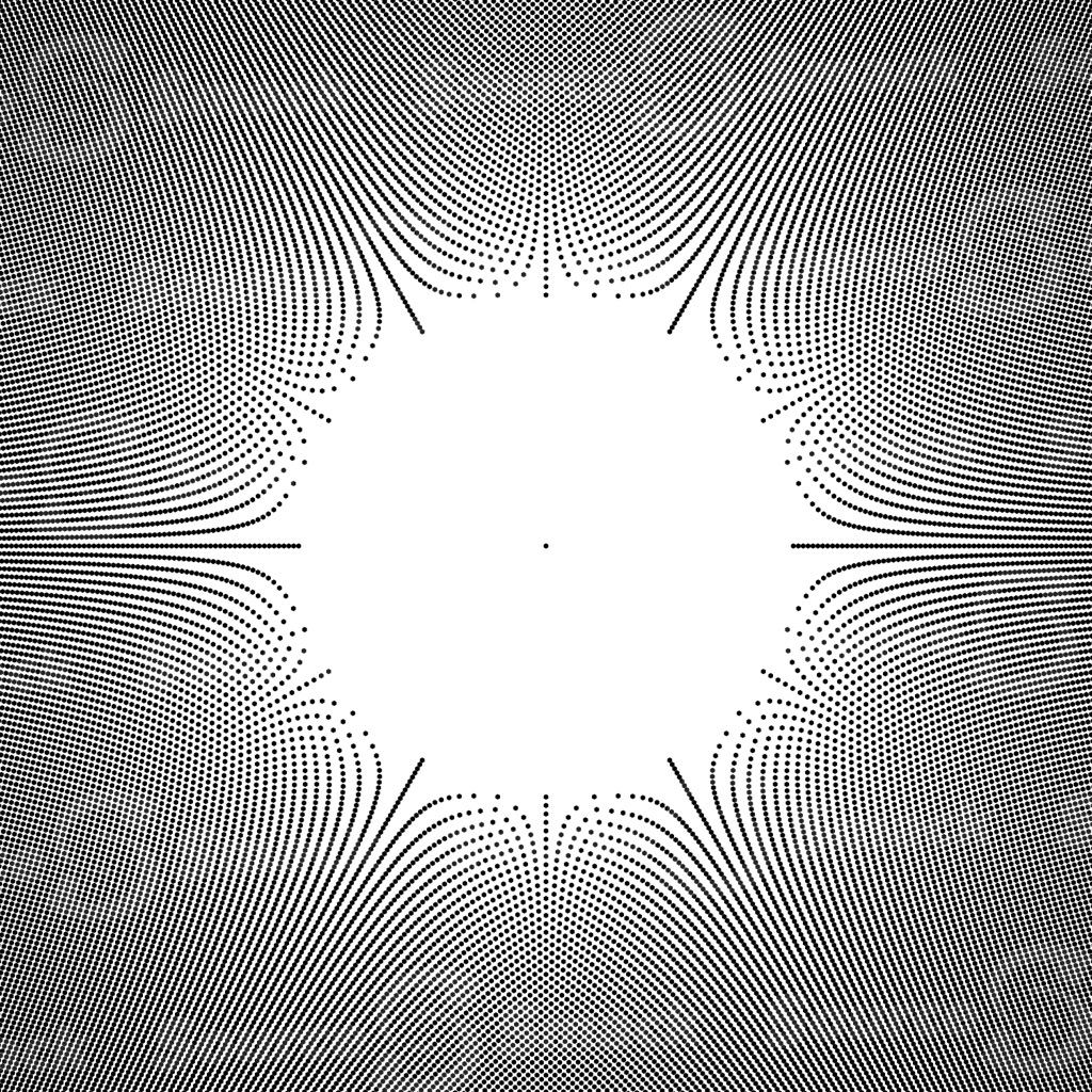 A split distorted hexagon halftone effect