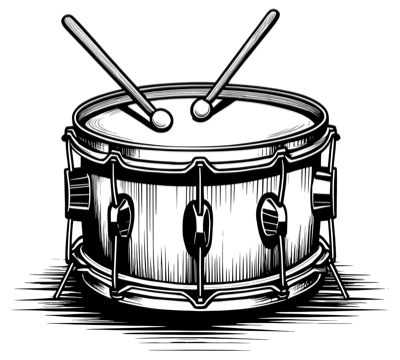 A snare drum with drum sticks