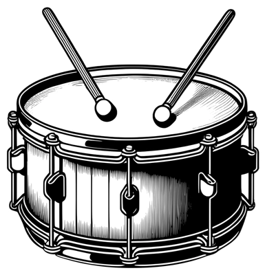 A snare drum with drum sticks