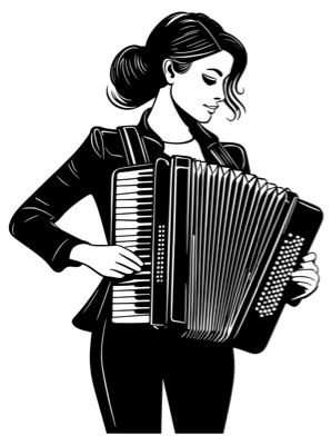A illustration of an accordian being played by a female