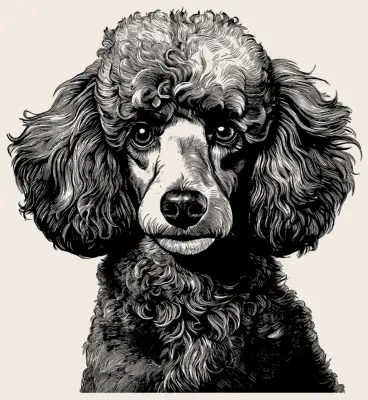 Head shot of a poodle dog.