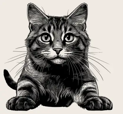 A full body shot of a tabby cat.