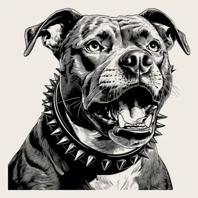 Head shot of a bulldog with a collar.