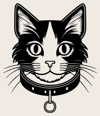 A headshot of a cat with a collar.
