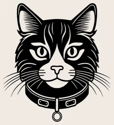 A headshot of a cat with a collar.